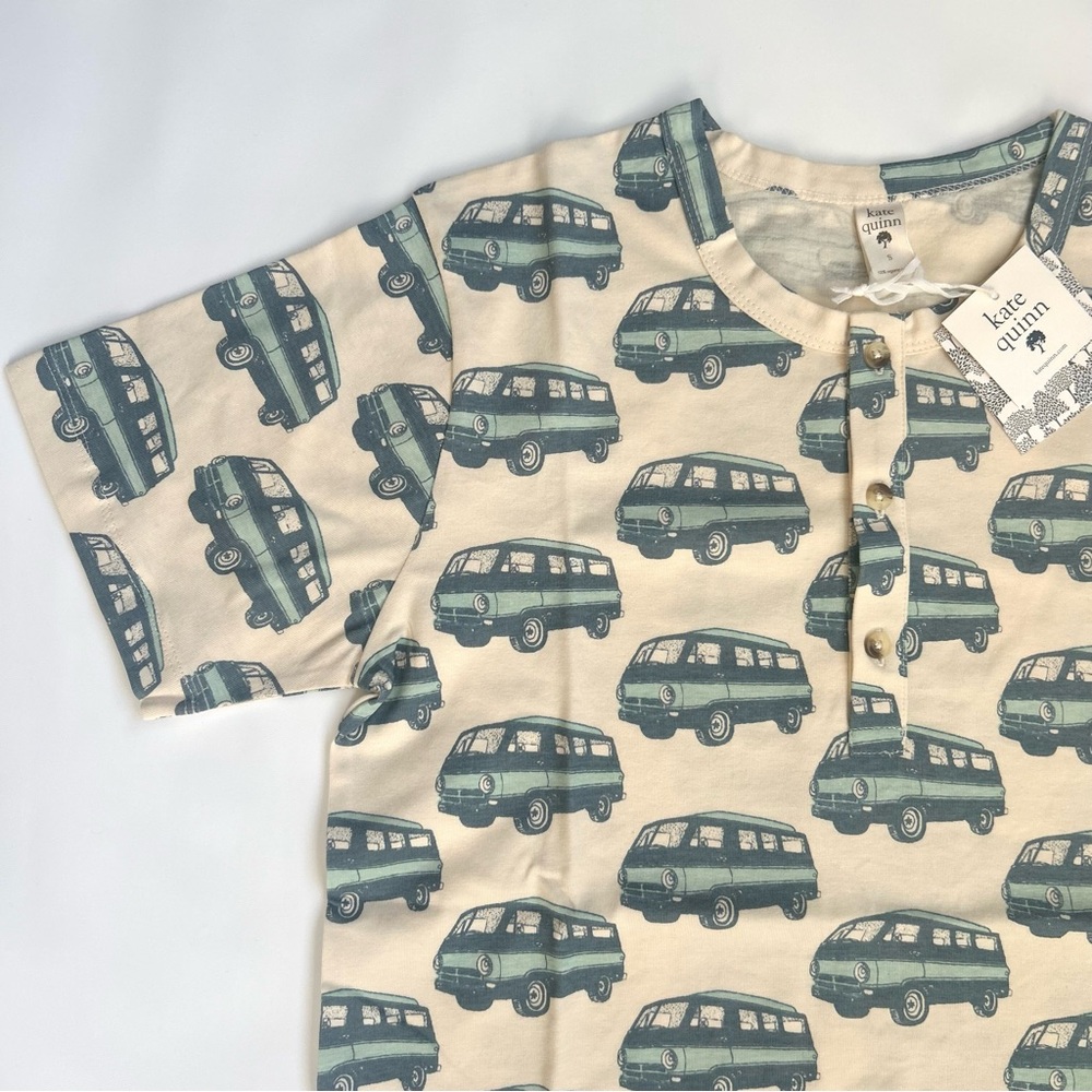 Kate Quinn Beach Van Henley Shirt Men's Small Organic Cotton Coastal Tee
